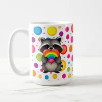 Sweet Personalized Raccoon with Rainbow Heart Coffee Mug