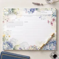 Blue Hydrangea Watercolor Floral Book Review  Notepad