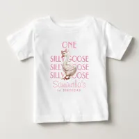 Pink Coquette One Silly Goose Girl 1st Birthday Baby T-Shirt