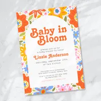 Baby in Bloom Retro Groovy Wildflowers Baby Shower Invitation