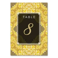 Gold Yellow Damask Wedding Menu+Table Number Card