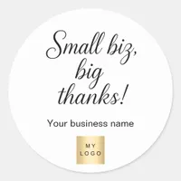 Thank you black white script business logo classic round sticker