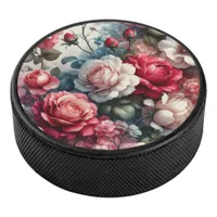 Timeless Rose Floral Charm Hockey Puck