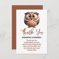 Cute Caricature Owl Baby Boy Shower Thank You Card