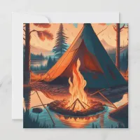 Tent and Campfire Vintage Colors Art