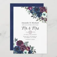 Plum and Navy Floral Wedding Invitation