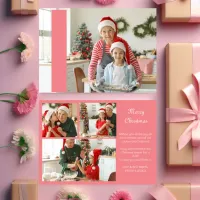 Collage 4 Photos Merry Christmas Red Family Gold Foil Holiday Card