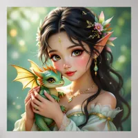 Pretty Elven Fairy & Dragon  Poster