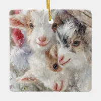 Snow Babies Christmas Goats 12 - YOUR PHOTO Ceramic Ornament
