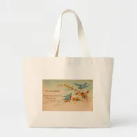 Birthday Bluebirds Vintage Postcard Large Tote Bag