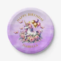 Pretty Pink, Purple and Gold Unicorn Birthday  Paper Plates