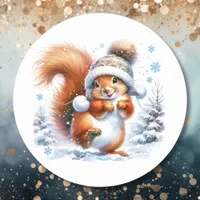 Cute Squirrel in the Snow Christmas Classic Round Sticker