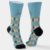 Customizable Blue Brown Gingham Pattern Socks