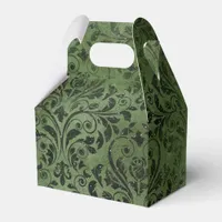 Glimmering Forest Green and Black Vintage Damask Favor Boxes