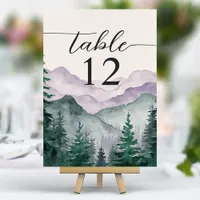 Misty Mountain Romance Watercolor Wedding Table Number