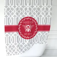 Personalized Red and Gray Honey Bee Shower Curtain