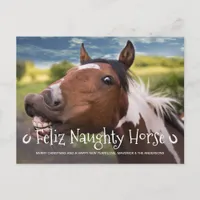 Feliz Naughty Horse Funny Personalized Pet Photo Holiday Postcard