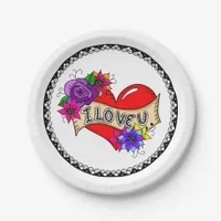 I Love You | Street Art Graffiti Urban Heart    Paper Plates