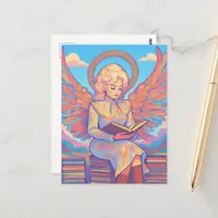  Blond Angel Woman Sitting on Books Reading a Book Postcard