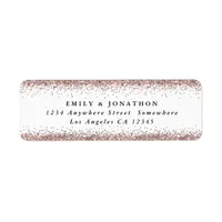 Rose Gold Glitter Script White Return Name Address Label