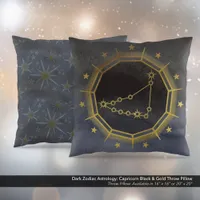 Dark Zodiac Astrology: Capricorn Black & Gold Throw Pillow