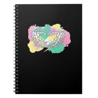 Skeleton Hands Heart With Abstract Coloured Backgr Notebook