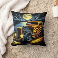 Vintage hot rod racing under a full moon throw pillow