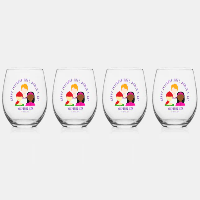 Elegant Faces International Women's Day March 8 Stemless Wine Glass