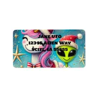 Festive Christmas Alien and Unicorn Label