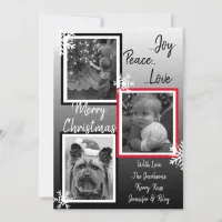 Black and white Snowflakes Family Photos Christmas Invitation