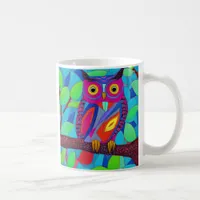 Whimsical Owl with Colorful Feathers Coffee Mug