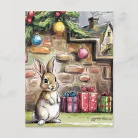 Adorable Christmas Rabbit Postcard