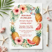 Tropical Pineapple Floral Summer Pool Party Invitation