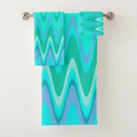 Modern zigzag pattern - waves in turquoise bath towel set