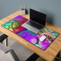 Bright Colorful Teal, Black, Purple Fluid Art Desk Mat