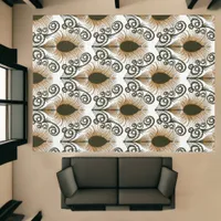 Boho Brown & Gold Jewel Tone Peacock Feather  Rug