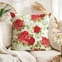 Red Roses Floral Pattern  Throw Pillow