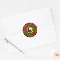 Bright Red Green Gold Yin Yang Thank You Classic Round Sticker