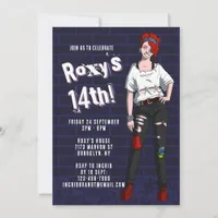 Punk Teen Girl Illustration 14th Birthday Invitation