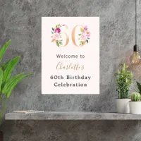 Peach pink florals number 60th birthday welcome poster