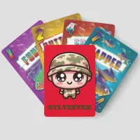 Cute Kawaii Army Camouflage Monogram on Red | Go Fish Cards