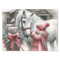 Little Girl and her Horse Rustic Christmas Tissue Paper