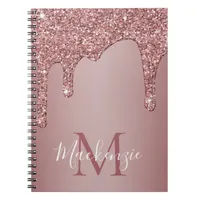 Luxury Rose Gold Dripping Glitter Monogram Recipe Notebook