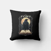 F-Caw-F Crow Funny Halloween Raven Moon Throw Pillow