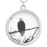 Bald Eagle In Tree Silver Plated Necklace