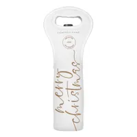 Company Logo Gold White Merry Christmas Wine Bag