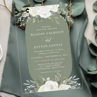 Ivory And Sage Elegant Floral Wedding Acrylic Invitations