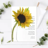 Yellow Sunflower on White Bridal Shower Invitation