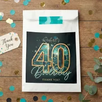 Teal Gold Agate Men 40th Birthday Party Thank You Favor Bag