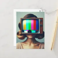 Vintage Blond Woman With a Color TV on Her Head  Postcard